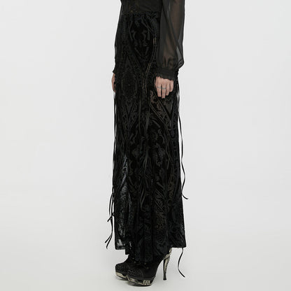 Punk Rave Konstantina Burnout Velvet Maxi Skirt with Velvet Ribbon Lacing