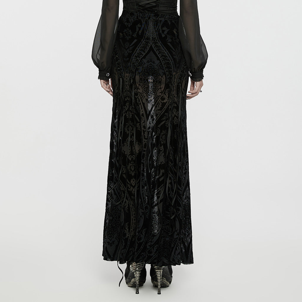 Punk Rave Konstantina Burnout Velvet Maxi Skirt with Velvet Ribbon Lacing