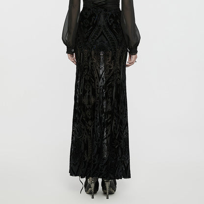 Punk Rave Konstantina Burnout Velvet Maxi Skirt with Velvet Ribbon Lacing