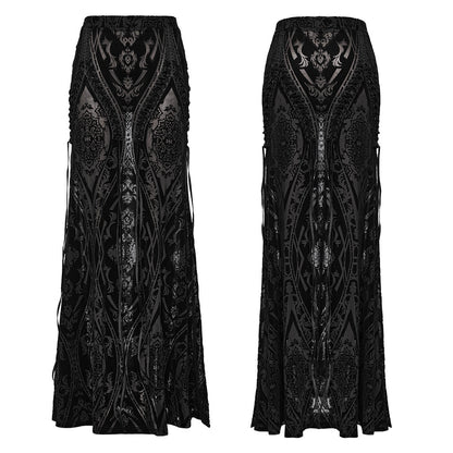 Punk Rave Konstantina Burnout Velvet Maxi Skirt with Velvet Ribbon Lacing