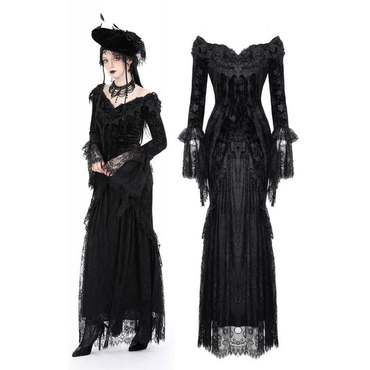 Dark In Love Zathura Off The Shoulder Lace Maxi Dress - Kate's Clothing