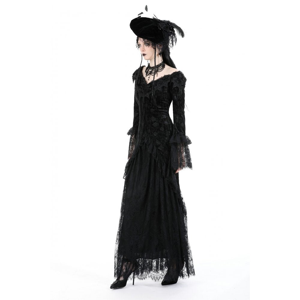 Dark In Love Zathura Off The Shoulder Lace Maxi Dress - Kate's Clothing