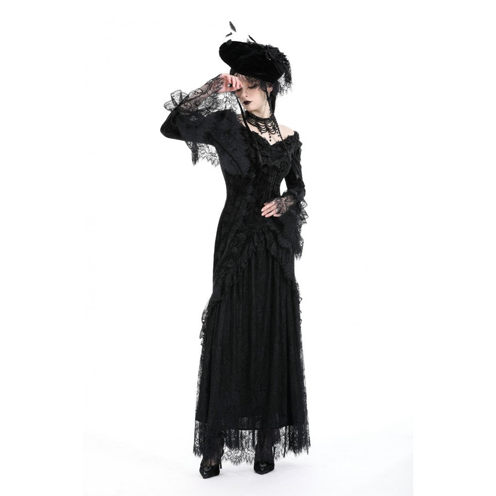 Dark In Love Zathura Off The Shoulder Lace Maxi Dress - Kate's Clothing