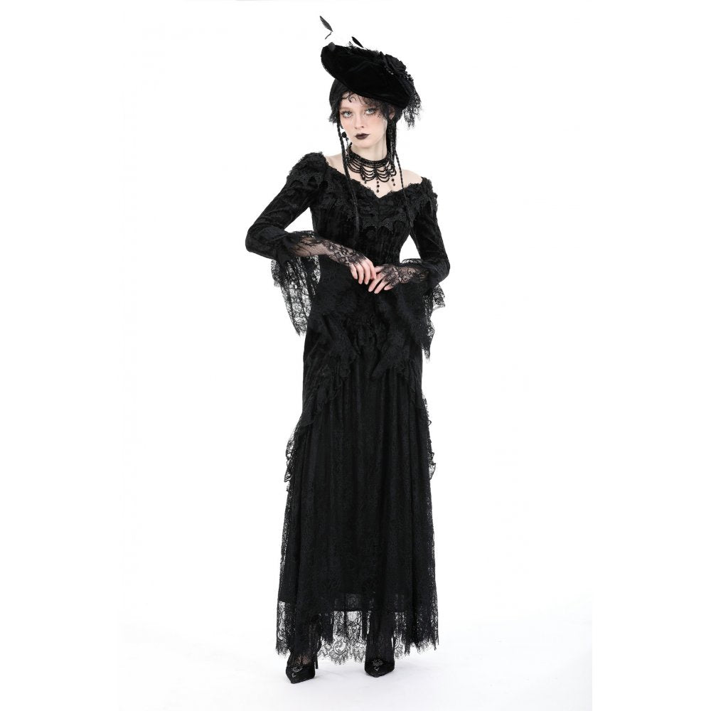 Dark In Love Zathura Off The Shoulder Lace Maxi Dress - Kate's Clothing