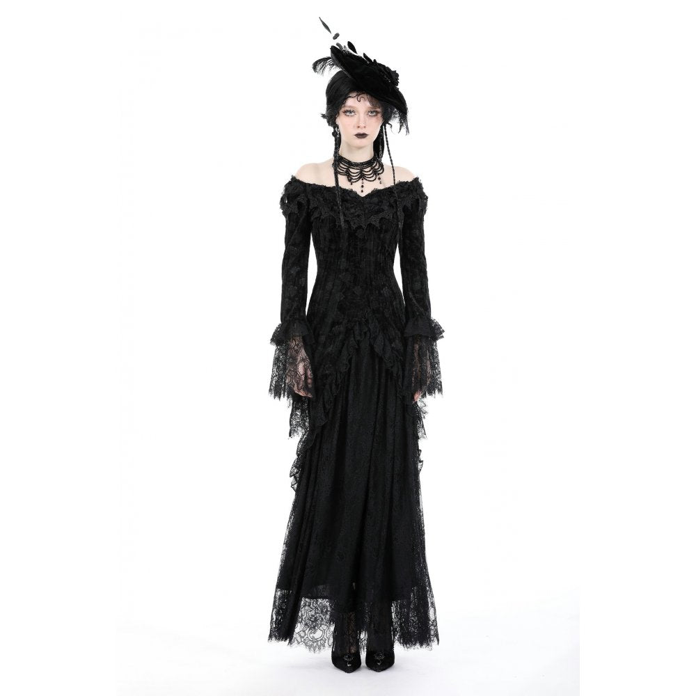Dark In Love Zathura Off The Shoulder Lace Maxi Dress - Kate's Clothing