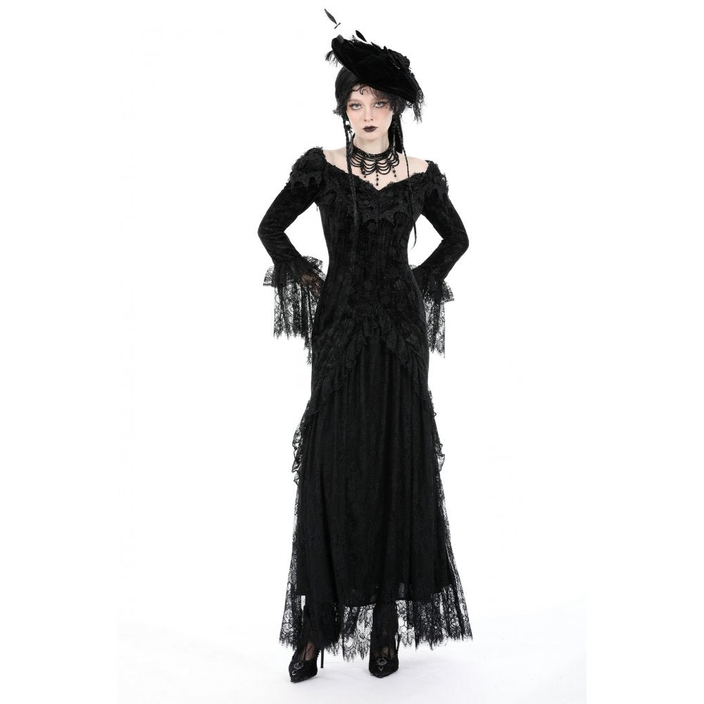 Dark In Love Zathura Off The Shoulder Lace Maxi Dress - Kate's Clothing