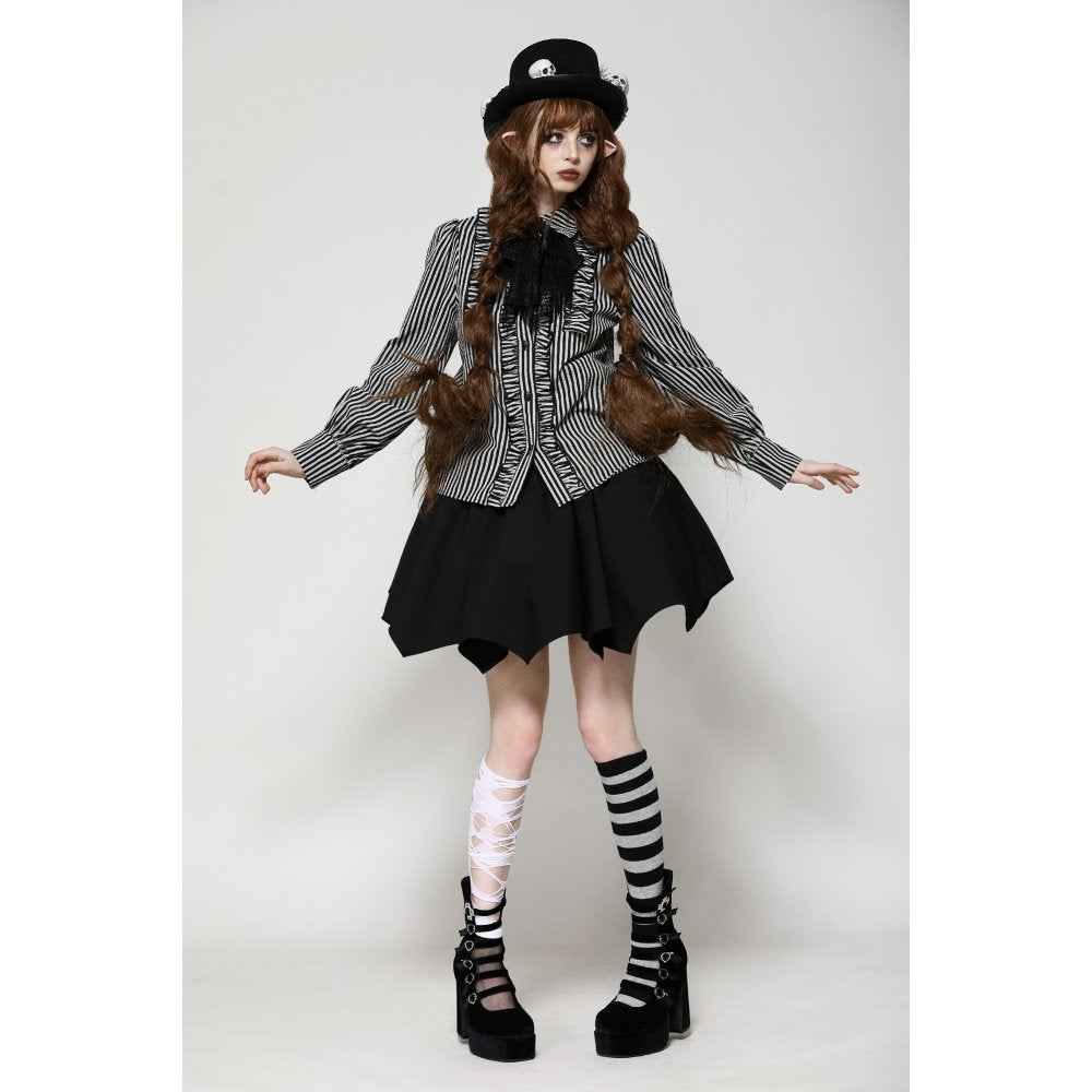 Dark in Love Elsbeth Gothic Lolita Striped Blouse with Skull Pendant Collar