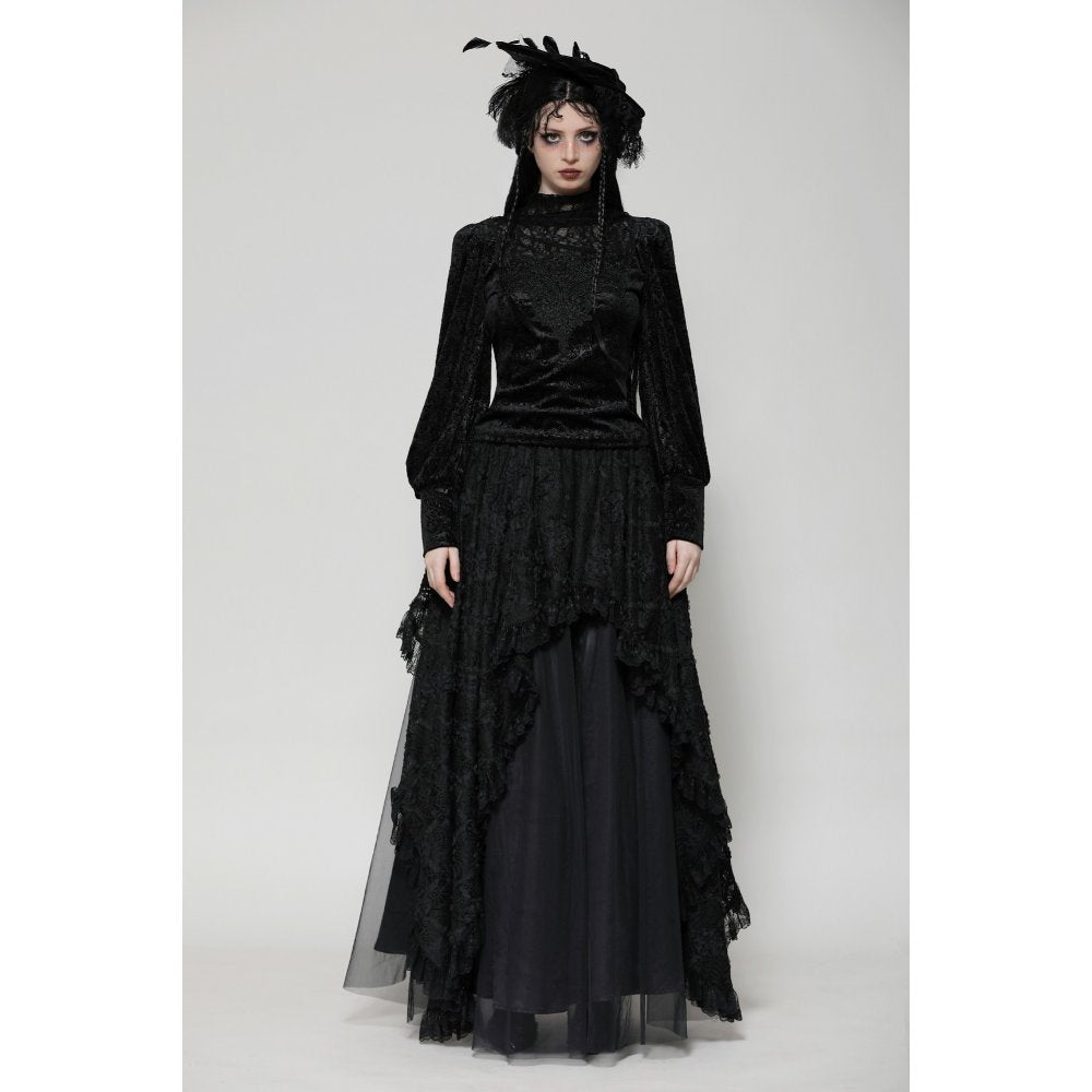 Dark in Love Cyra Gothic Jacquard Velvet Bell Sleeve Top