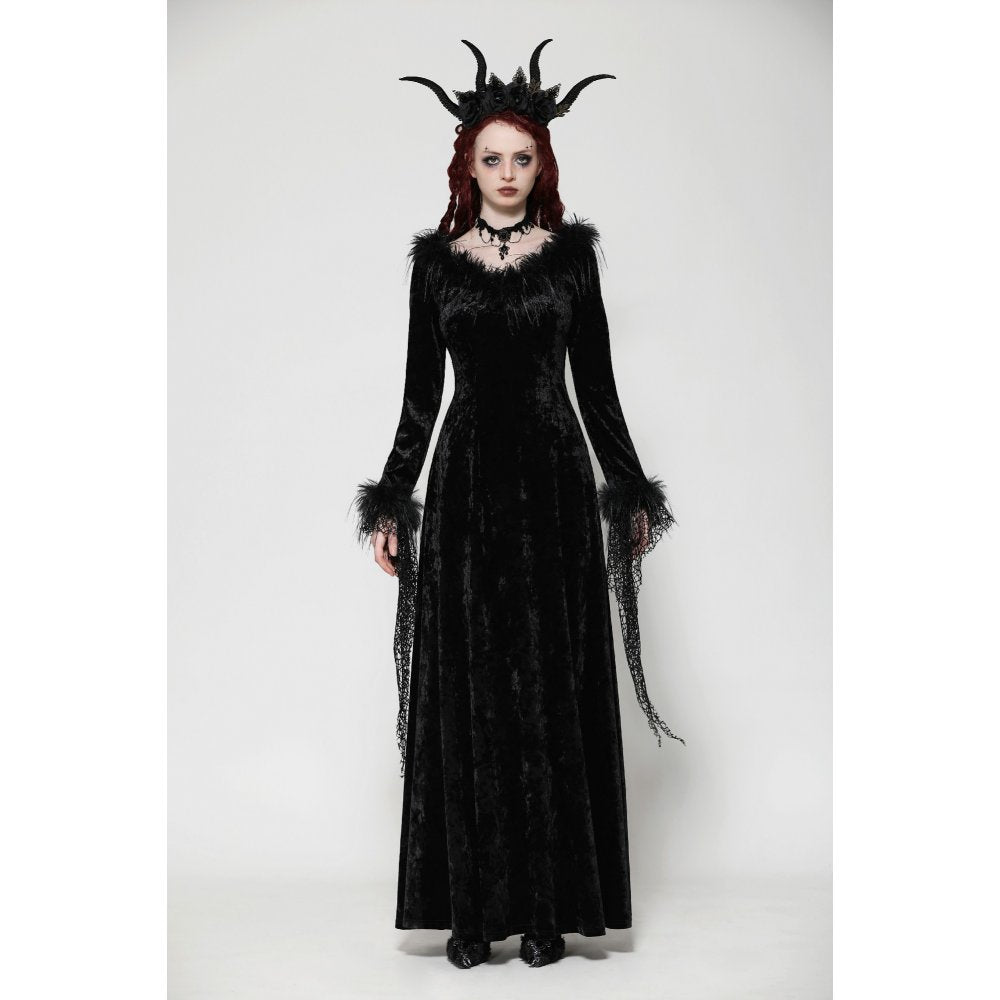 Dark in Love Claribelle Gothic Black Velvet Maxi Dress