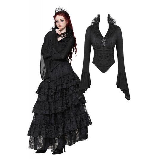 Dark in Love Elizabeth Gothic Queen Top with Pendant and Ruffled Collar