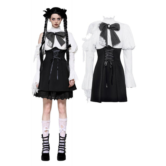 Dark in Love Aella Frozen Shoulder Effect Black and White Dress