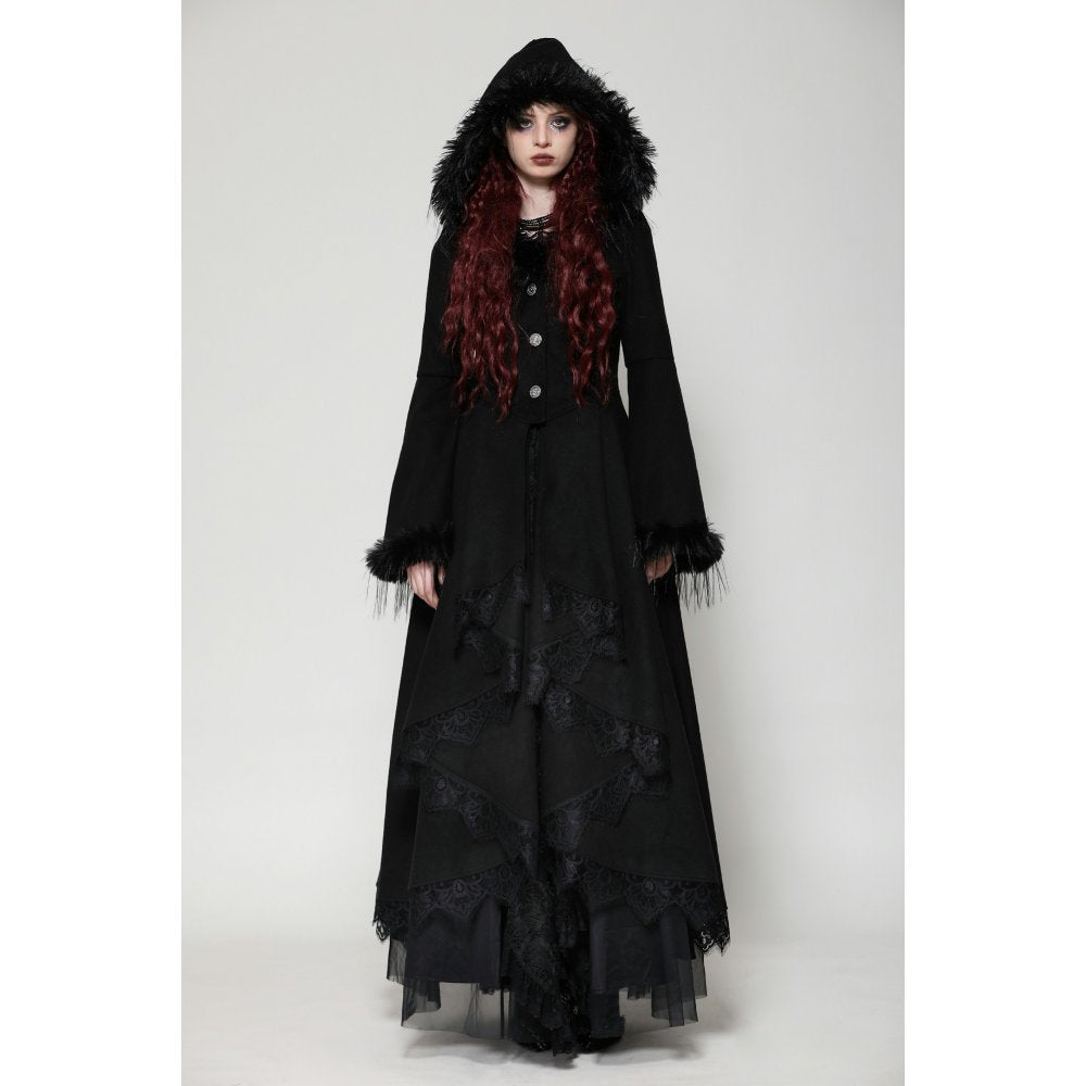 Dark in Love Eira Lace and Faux Fur Trimmed Hooded Coat