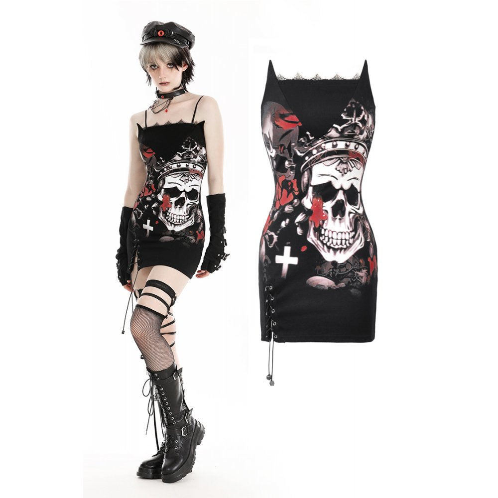 Dark in Love Arella Gothic Rose and Skull Print Mini Dress