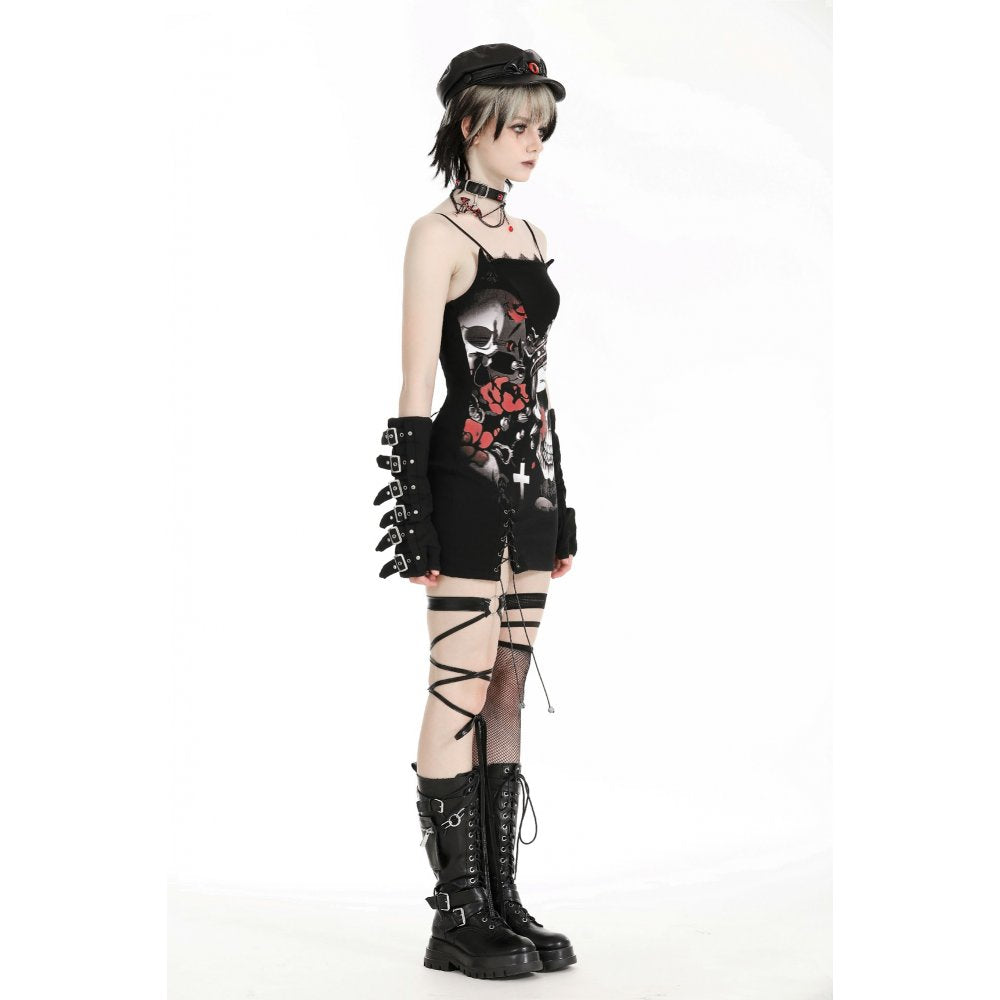 Dark in Love Arella Gothic Rose and Skull Print Mini Dress