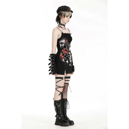 Dark in Love Arella Gothic Rose and Skull Print Mini Dress