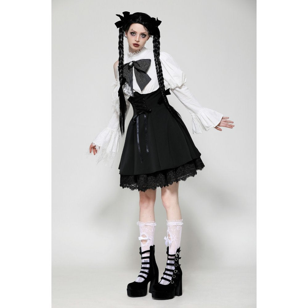 Dark in Love Aella Frozen Shoulder Effect Black and White Dress