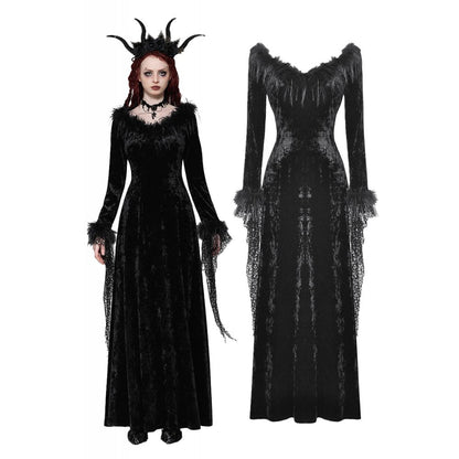 Dark in Love Claribelle Gothic Black Velvet Maxi Dress