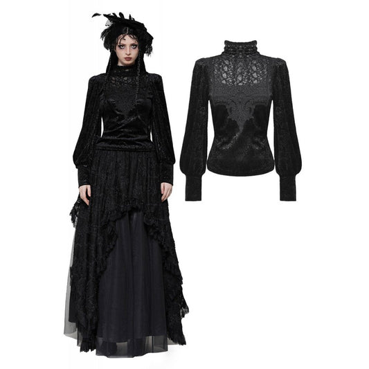 Dark in Love Cyra Gothic Jacquard Velvet Bell Sleeve Top